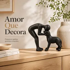 Escultura Decorativa Homem e Cachorro Minimalista Enfeite Sala Estante Presente Pet