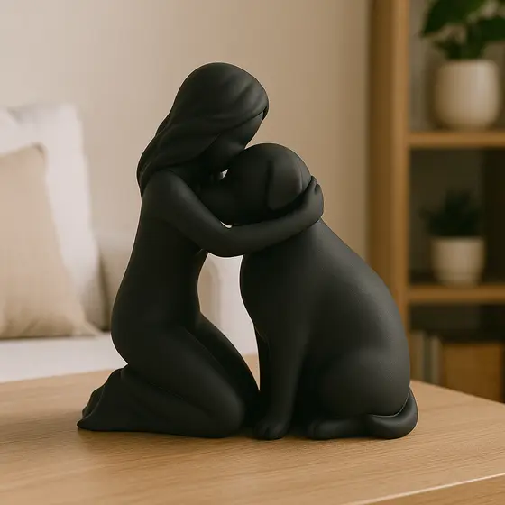 Escultura Decorativa Mulher Beijando Cachorro Minimalista Enfeite Sala Estante Presente Pet