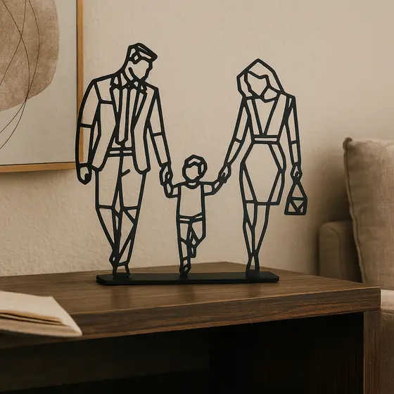 Escultura Decorativa Família Geométrica Pai Mãe e Filho Minimalista Enfeite Sala Estante
