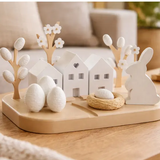 Decoração de Páscoa Coelho Decorativo Enfeite Mesa Páscoa Casinhas Coelhos e Ovos Centro de Mesa Páscoa