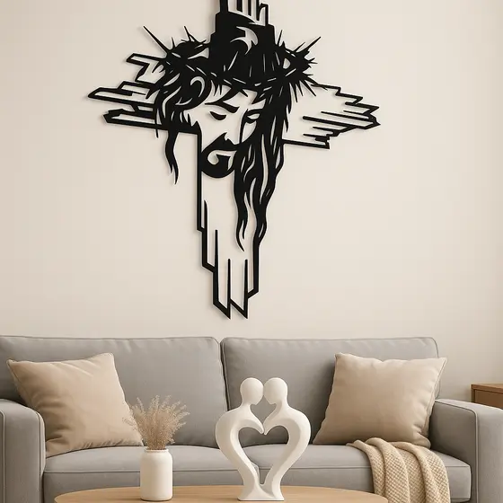 Escultura estátua Jesus Cristo Cruz Arte Religiosa Moderna Fe Crista Decoracao Parede sala quarto Minimalista