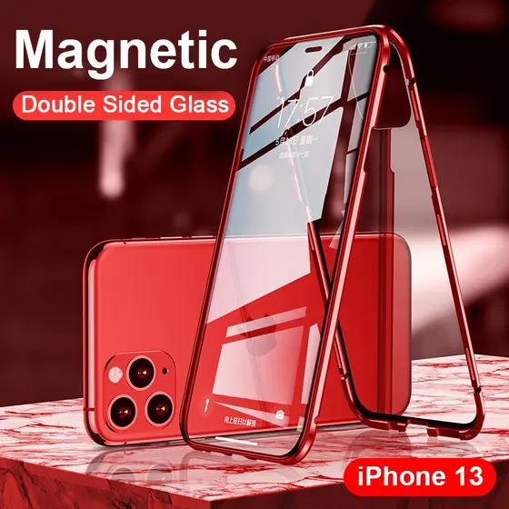 Capa De Metal Com Adsorção Magnética 360 Para iPhone 16 15 14 13 12 11 Pro Max Frontal E Traseira Celular