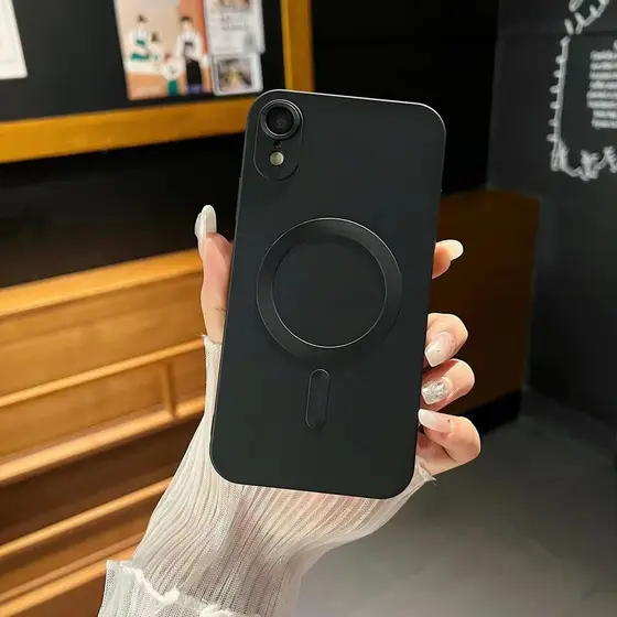 Capa Magnética Metálica Sem Fio Para iPhone XR XS Max 11 7/8 Plus Silicone Fosco Com Lente Protetora