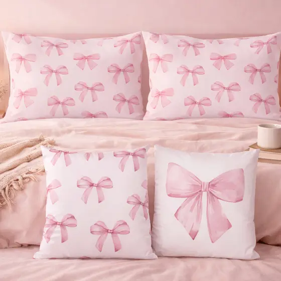Capa de Almofada 45x45 + Fronha 50x70 Laço Rosa Delicado | Opções