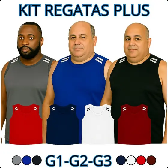 Kit Regatas Masculinas Plus Size  Estilo e Conforto do G1 ao G3  Lisa