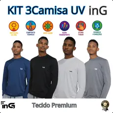 Kit 1 a 3 Camisas Manga Longa inG Masculina Premium | Toque de Seda, Proteção UV, Secagem Rápida