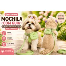 Peitoral Pet Premium Com Bolsinha e Guia Para Cachorro e Gato