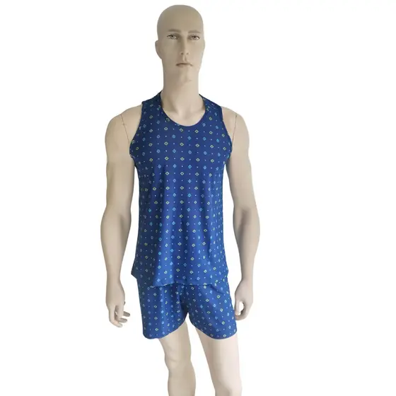 Pijama De Verão Adulto Masculino Tecido Liganete Estampado Regata e Short