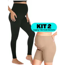 KIT 02 Unidades - Calça Legging + Bermuda Gestante Confortável Uso Diário