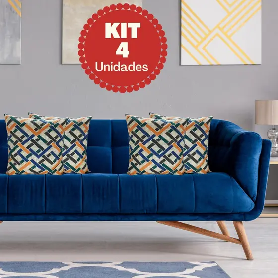 Kit Com 4 Capas De Almofada Estampado Ou Liso Tamanho 45x45cm Tecido Repelente À Agua