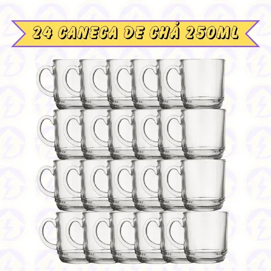 Canecas Transparente Vidro 250ML Café Cappuccino Chá 24 uni