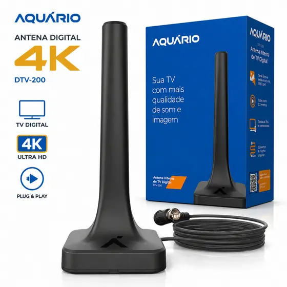 Antena Digital Interna Hdtv Omnidirecional 4k Aquario Dtv200