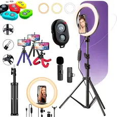 Ring Light Led 10 Polegadas Tripé Microfone Lapela Sem Fio Kit Youtuber Profissional