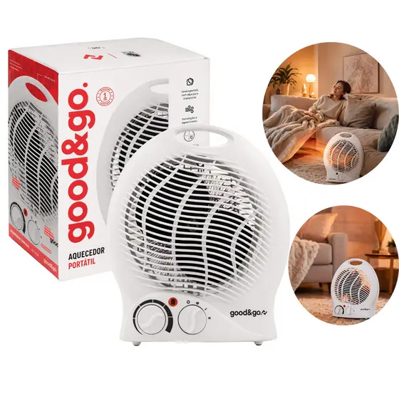 Aquecedor Elétrico Portátil 1500W Ar Quente Quarto Sala Branco GoodGo 110V Compacto