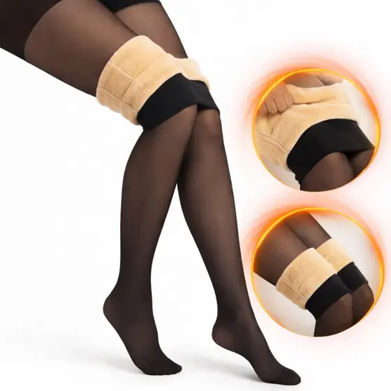 Meia Calça Térmica Feminina Peluciada Forrada Inverno Slim Translúcida Preta Elástica