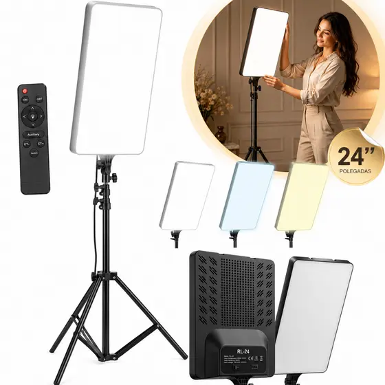 Iluminador Led Profissional 24 Polegadas Ring Light Quadrada Controle Remoto Tripé 2,1m Bivolt