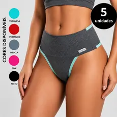 Kit 5 Calcinhas Fitness Cós Alto Calcinha Seca Barriga