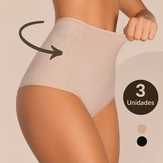 Kit Calcinhas Cinta Modeladora Compressão Cós Alto Redutora De Medidas Confortável