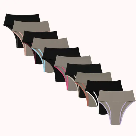 Kit 10 Calcinhas Do P ao Plus Size Fitness De Cintura Alta Cós Duplo Compressão