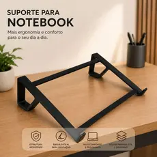 Suporte para Notebook Ergonômico Preto | Base Elevada Portátil | Ajustável com ou sem Estruturas Centrais | Anti-Desliza