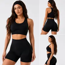 Conjunto Academia Fitness Feminino Leggings 1 Top 1 Shorts Levanta Bumbum Sem Costura E Bojo