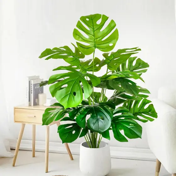 18/24 Folhas Costela De Adão Artificial Buquê 75 Cm Verde Natural Planta Artificial