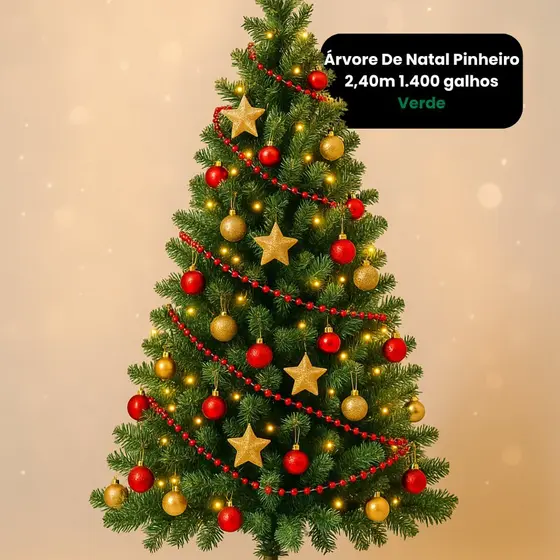 Arvore Natal Artificial 240cm Pinheiro Grande Denso 1400 Galhos Verde