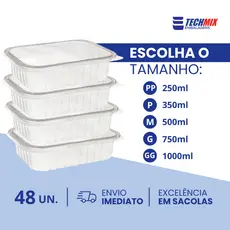 Kit 48 Un Pote Marmita Plástico Retangular Descartável - Escolha Seu Tamanho | Freezer E Micro-ondas
