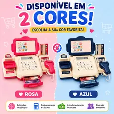 Caixa Registradora Infantil Brinquedo com Luz e Som 15 peças Rosa ou Azul