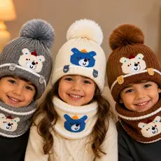 Kit Gorro Infantil + Lenço de Pescoço Cachecol Inverno Menina Feminino Peluciado Quentinho