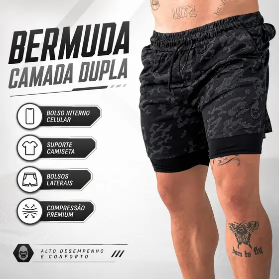 Short Bermuda Masculina 2 em 1 Térmica Esportiva