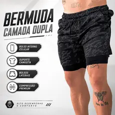 Short Bermuda Masculina 2 em 1 Térmica Esportiva