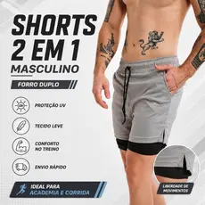 Shorts 2 em 1 Masculino Lisa Forro Duplo Proteção UV