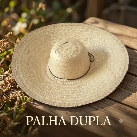 Chapéu Gigantinho Palha Dupla Sombreiro Mexicano C/ Cordão Ajustável aba 15 proteção solar praia