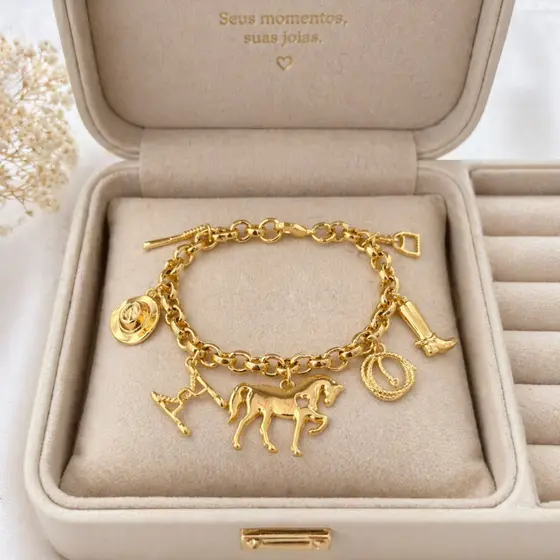 Pulseira Feminina com Pingentes Country Cavalo Cavalgada Cod.P73