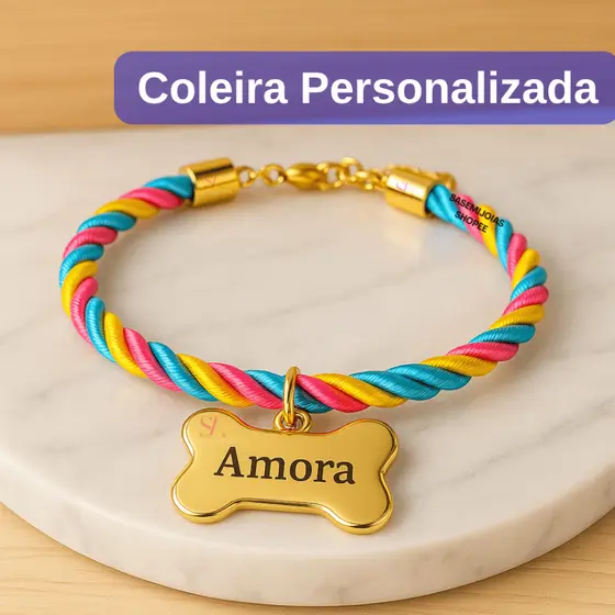 Coleira Rosa de Cachorro com Pingente Nome e Numero Personalizado B4