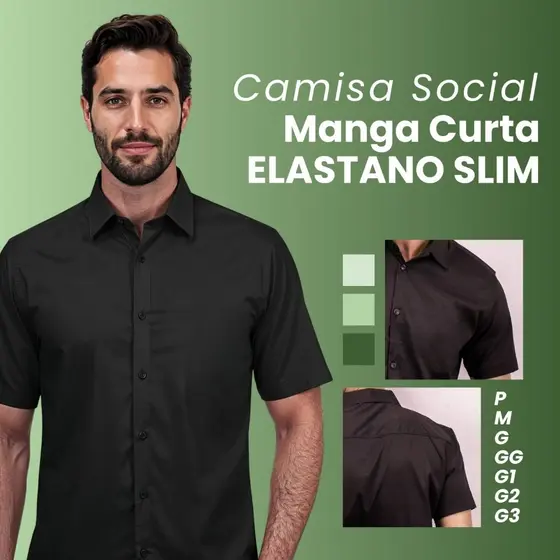 Camisa Social Masculina Slim Fit Manga Curta Elastano Premium Blusa Social Com Lycra