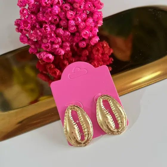 Brinco de Búzio folheado a ouro Luxo bijuteria feminina moda praia verão luxuoso piscina praiano