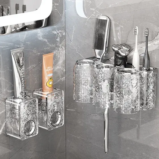 Suporte Acrílico Para Escova Dispenser De Pasta De Dente Automático Com Copo Luxo