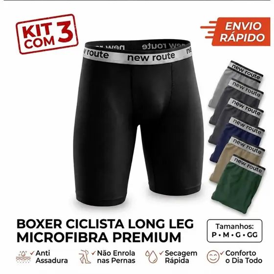 Kit 3 Cueca Box Ciclista Boxer Perna Longa Lisa Microfibra