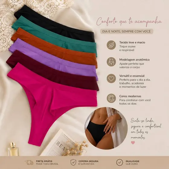 Kit 5 Calcinhas Feminina Adulto Calcinha Microfibra Fio Duplo