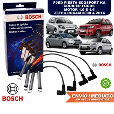 Jogo de Cabos de Vela Ford Fiesta Ecosport Ka Courier Focus 1.0 1.6 Zetec Rocam 2008 a 2014 Bosch