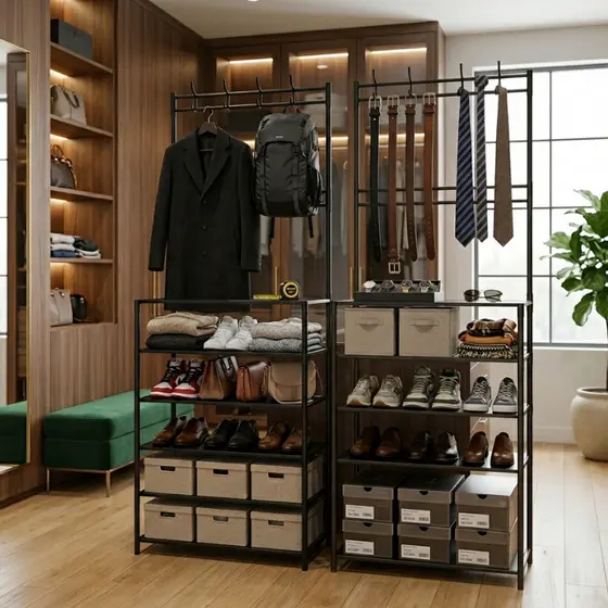Sapateira Vertical Organizador Closet Cabideiro 5 Prateleiras 8 Ganchos Multiuso Resistente