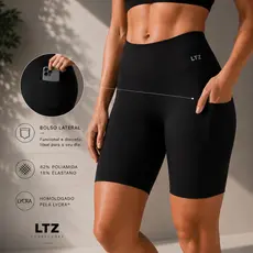 Bermuda Feminina Fitness Poliamida Premium Cintura Alta Bolso Lateral