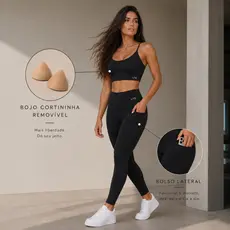Conjunto Fitness Top Alça + Legging Poliamida Premium Cintura Alta Bolso Lateral