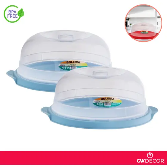 Kit 2 Boleiras Com Tampa Hermetico Armazenamento Bolo e Pudim