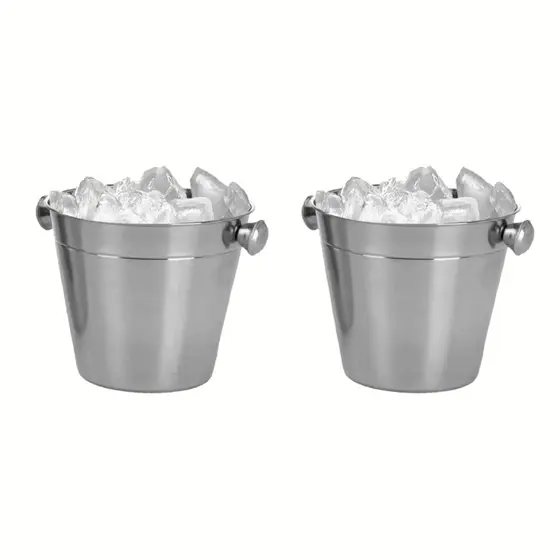 Kit 2 Balde Gelo Inox 1 Litro Pequeno Bebidas Whisky Açúcar Ideal para uso em mesa