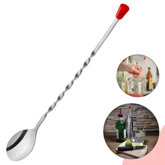 Colher Bailarina Profissional 29cm com Ponta Vermelha - Ideal para Coquetéis, Sucos e Kit de Bar