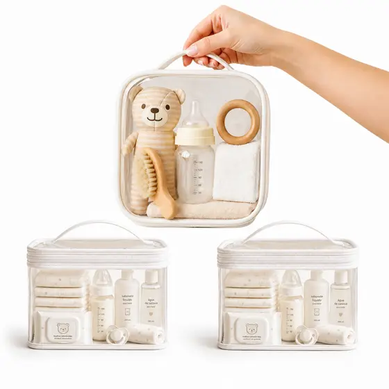 Kit 3 necessaire transparente organizadores Bolsa Mala Saída Maternidade Troca e Fralda bebe Higiêne