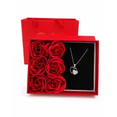 Presente Colar E Rosa Porta Joia Caixa De Presente 13cm Vermelho